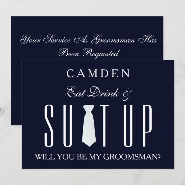 Invitación Navy Blue Suitup Serás mi padrino (Anverso / Reverso)