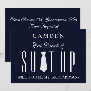 Invitación Navy Blue Suitup Serás mi padrino