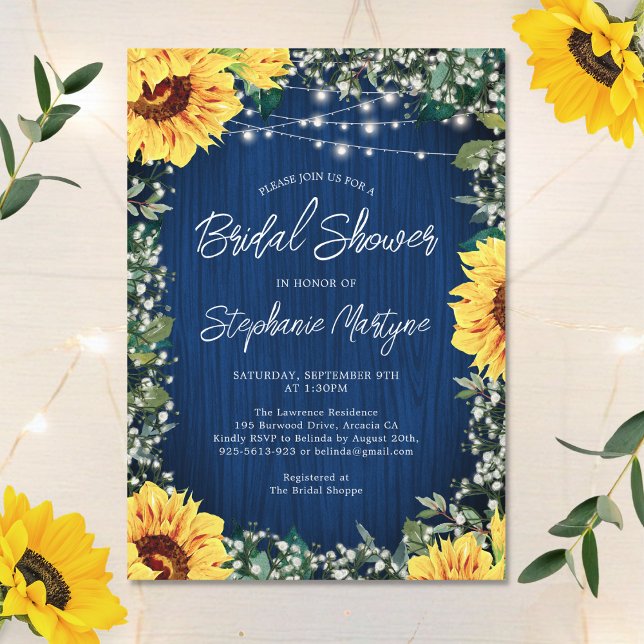 Invitación Navy Blue Sunflower Ilumina Bridal Shower (Subido por el creador)