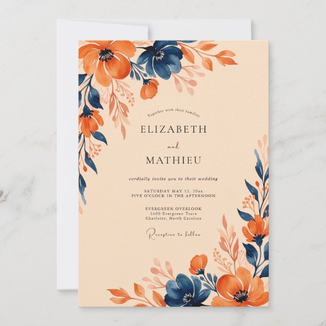 Invitación Navy Blue Vivacious Autumnal Wedding (Anverso)