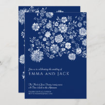 Navy Blue Watercolor Floral Wedding Invitation