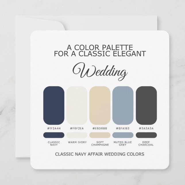 Invitación Navy Blue Wedding Color Palette Classic Elegant (Anverso)