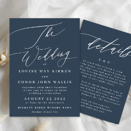 Invitación Navy Blue White Elegant El Boda