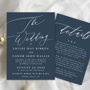 Invitación Navy Blue White Elegant El Boda