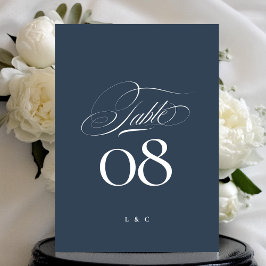 Invitación Navy Blue White Elegant Wedding 5 x 7 Table Number