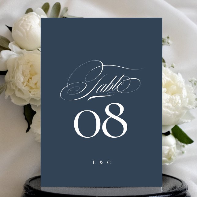 Invitación Navy Blue White Elegant Wedding 5 x 7 Table Number (Subido por el creador)
