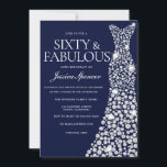 Invitación Navy Blue White Vestido 60 Fabulosa Fiesta de Cump<br><div class="desc">Vestido blanco azul marino 60º Fabuloso cumpleaños Variaciones de invitación a la invitación y artículos coincidentes en nuestra tienda</div>