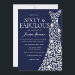 Invitación Navy Blue White Vestido 60 Fabulosa Fiesta de Cump<br><div class="desc">Vestido blanco azul marino 60º Fabuloso cumpleaños Variaciones de invitación a la invitación y artículos coincidentes en nuestra tienda</div>