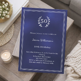 Invitación Navy blue white wreath minimalist birthday