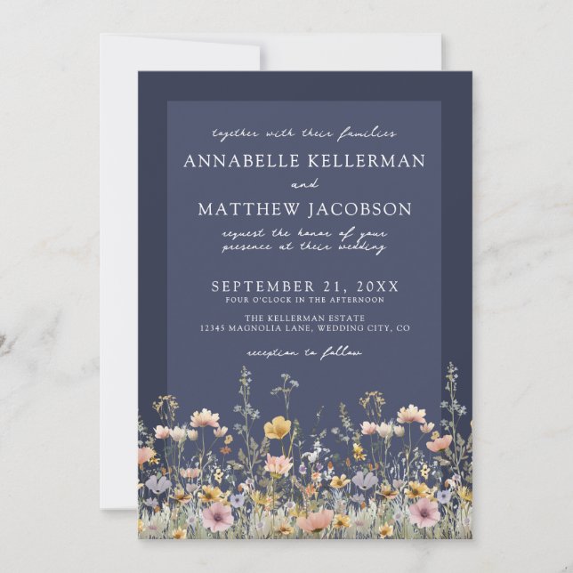 Invitación Navy Blue Wildflower Floral Wedding (Anverso)