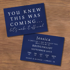 Invitación Navy Blue Will You Be My Bridesmaid Proposal Card