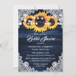 Invitación Navy Blue Wood and Lace Sunflower Bridal Shower