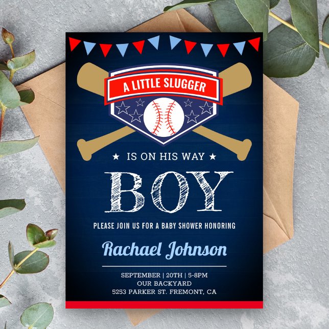 Invitación Navy Blue Wood Sports Boy Baseball Baby Shower (Subido por el creador)