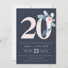 INVITACIÓN NAVY BLUSH AZUL FLORAL 20º ANIVERSARIO DE CUALQUIE