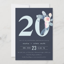 INVITACIÓN NAVY BLUSH AZUL FLORAL 20º ANIVERSARIO DE CUALQUIE