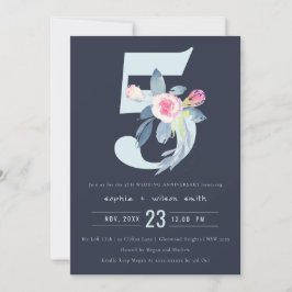 INVITACIÓN NAVY BLUSH AZUL FLORAL 5º ANIVERSARIO DE CUALQUIER