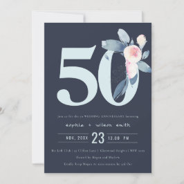 INVITACIÓN NAVY BLUSH AZUL FLORAL 50º ANIVERSARIO DE CUALQUIE