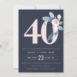 INVITACIÓN NAVY BLUSH AZUL FLORAL 50º ANIVERSARIO DE CUALQUIE
