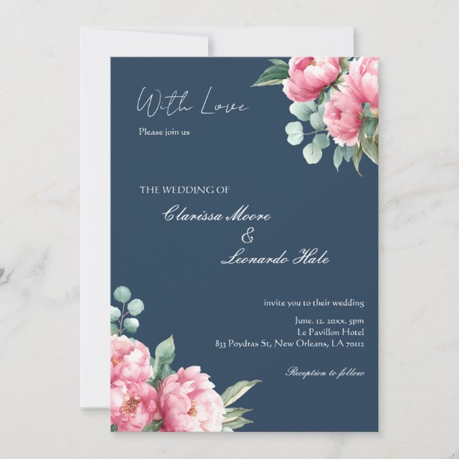 Invitación Navy Blush Peony Photo Wedding (Anverso)