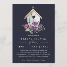 INVITACIÓN NAVY BOHO RUSTIC FLORAL BIRDHOUSE BRIDAL DUCHA