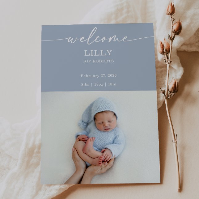 Invitación Navy Boho Welcome Baby Photo Announcement Card (Subido por el creador)