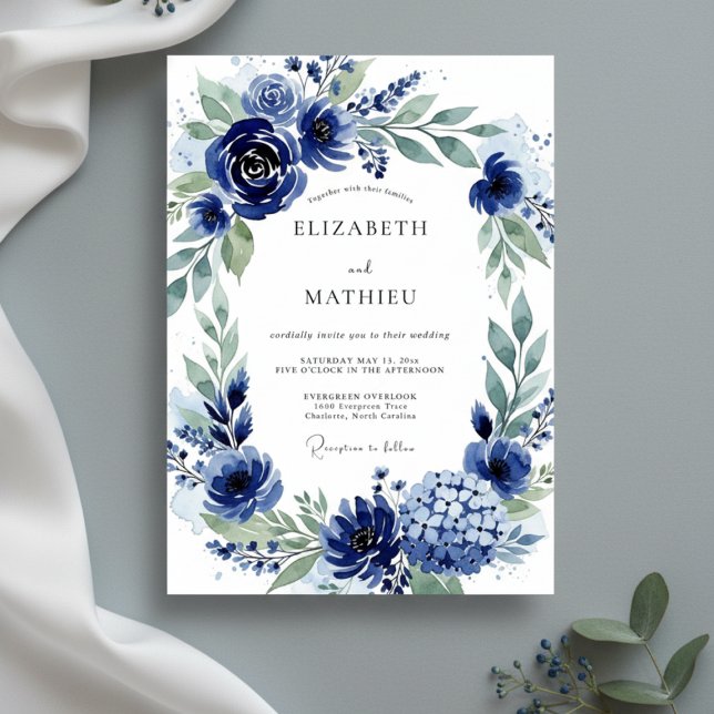 Invitación Navy Botanical Bloom Wedding (Subido por el creador)