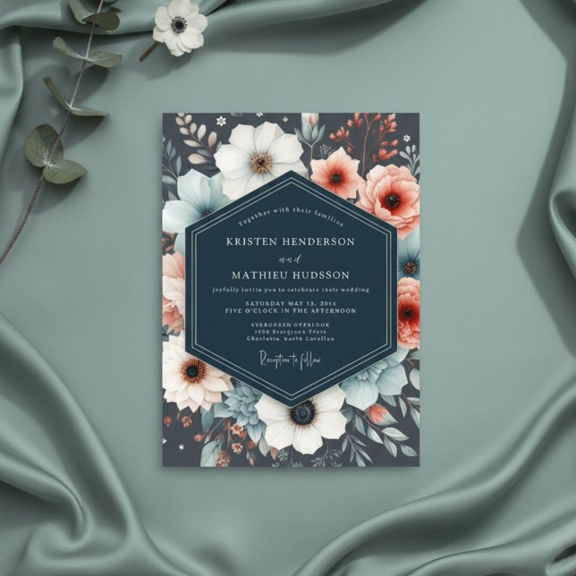 Invitación Navy Botanical Romance Wedding (Subido por el creador)