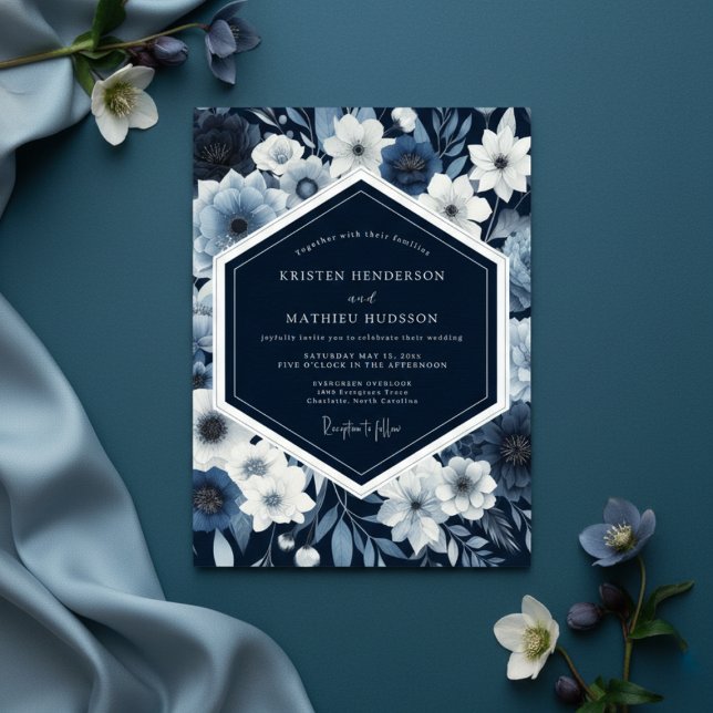 Invitación Navy Botanical Whimsy Wedding (Subido por el creador)