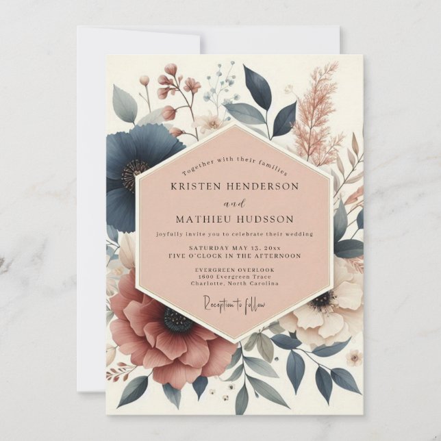 Invitación Navy Botanical Woodland Wedding (Anverso)