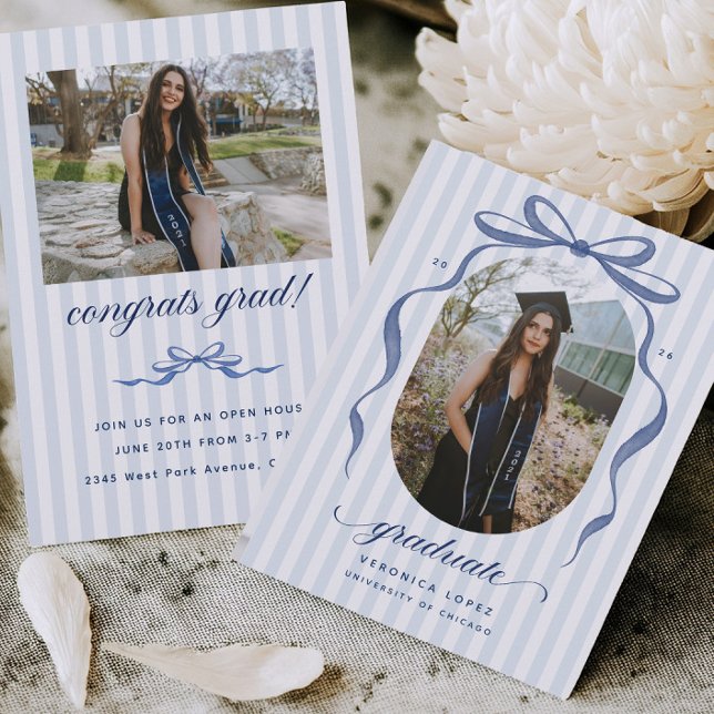 Invitación Navy Bow Graduation Open House Party Invitation (Subido por el creador)