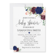 Navy Burgudy floral romántico boho bebé ducha