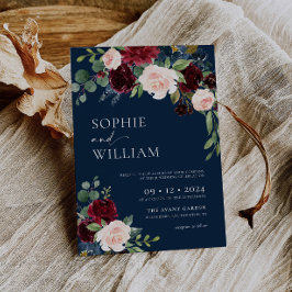 Invitación Navy Burgundy Floral Wedding Invitation