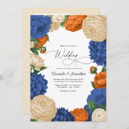 Invitación Navy, Burnt Orange & Champagne Floral Wedding