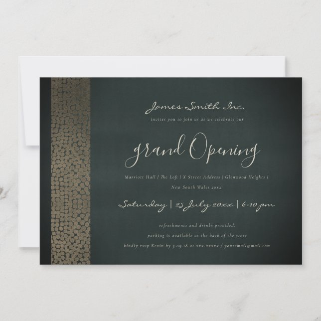 INVITACIÓN NAVY COPPER MOSAIC DOTS GRAND OPENING CEREMONY (Anverso)