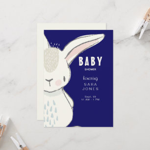 Invitación Navy Cute Watercolor Bunny Baby Shower