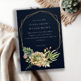 INVITACIÓN NAVY DESERT SUCCULENT CACTI FOLIAGE FRAME BODA