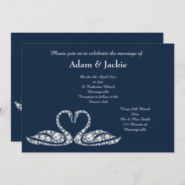 Invitación Navy Diamond SWAN ELEGANT WEDDING (Anverso / Reverso)