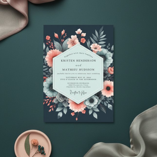 Invitación Navy Ethereal Floral Bloom Wedding (Subido por el creador)