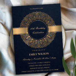 INVITACIÓN NAVY FAUX GOLD MANDALA CUALQUIER AÑO 50 CUMPLEAÑOS