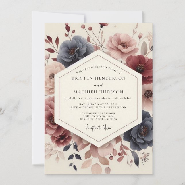 Invitación Navy Floral Bloom Wedding (Anverso)