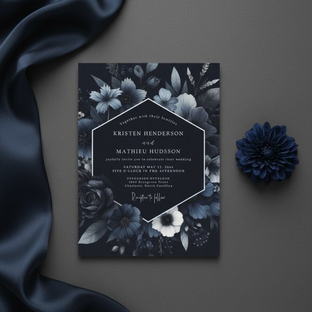 Invitación Navy Floral Bloom Wedding (Subido por el creador)