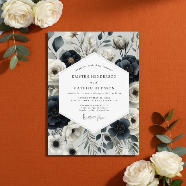Invitación Navy Floral Elegance Wedding (Subido por el creador)