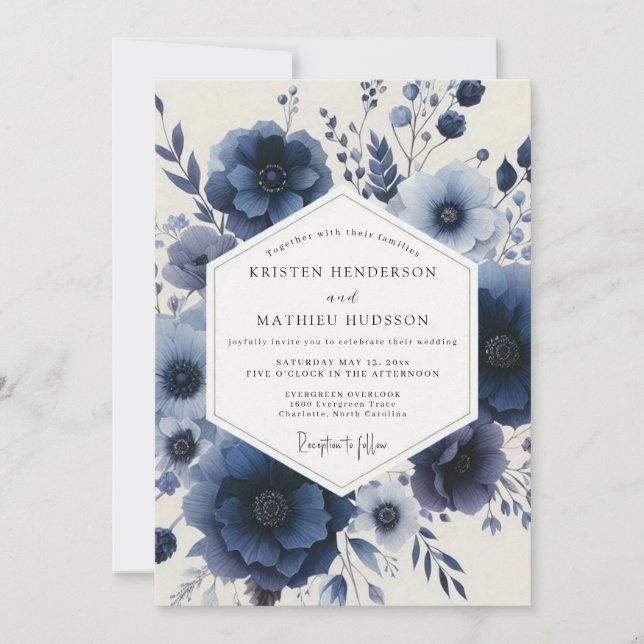 Invitación Navy Floral Enchantment Wedding (Anverso)