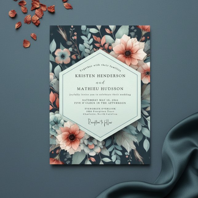 Invitación Navy Floral Nocturne Romance Wedding (Subido por el creador)