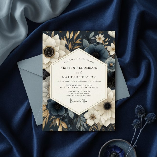 Invitación Navy Floral Opulence Wedding (Subido por el creador)