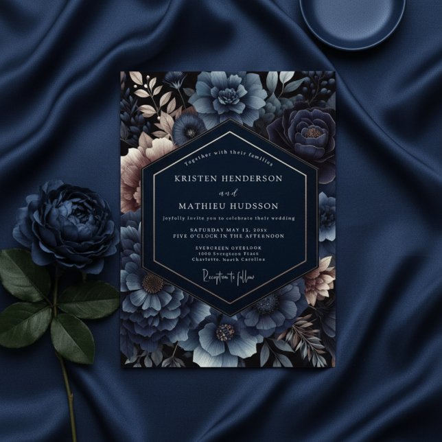 Invitación Navy Floral Opulent Romance Wedding (Subido por el creador)