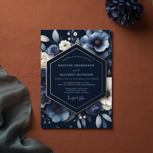 Invitación Navy Floral Opulent Wedding (Subido por el creador)