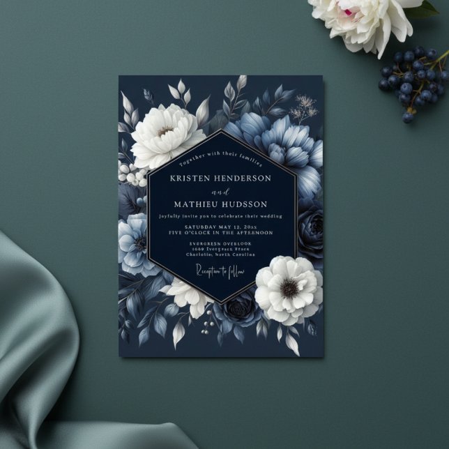 Invitación Navy Floral Romance Wedding (Subido por el creador)