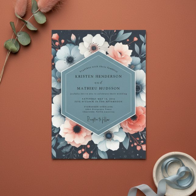 Invitación Navy Floral Whimsy Wedding (Subido por el creador)