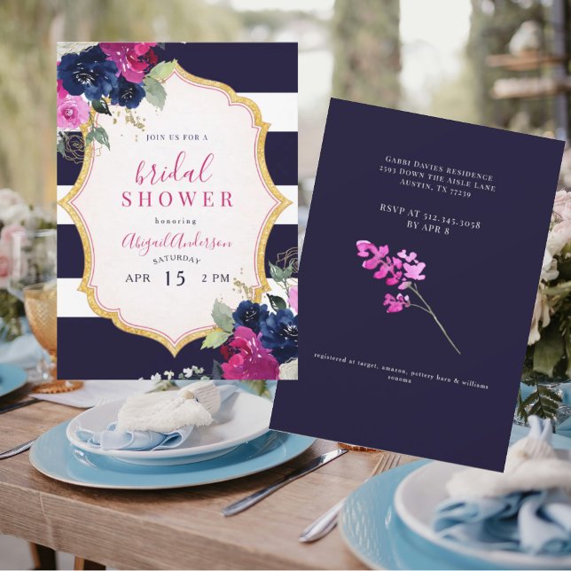 Invitación Navy & Fuchsia Floral Bridal Shower (Subido por el creador)